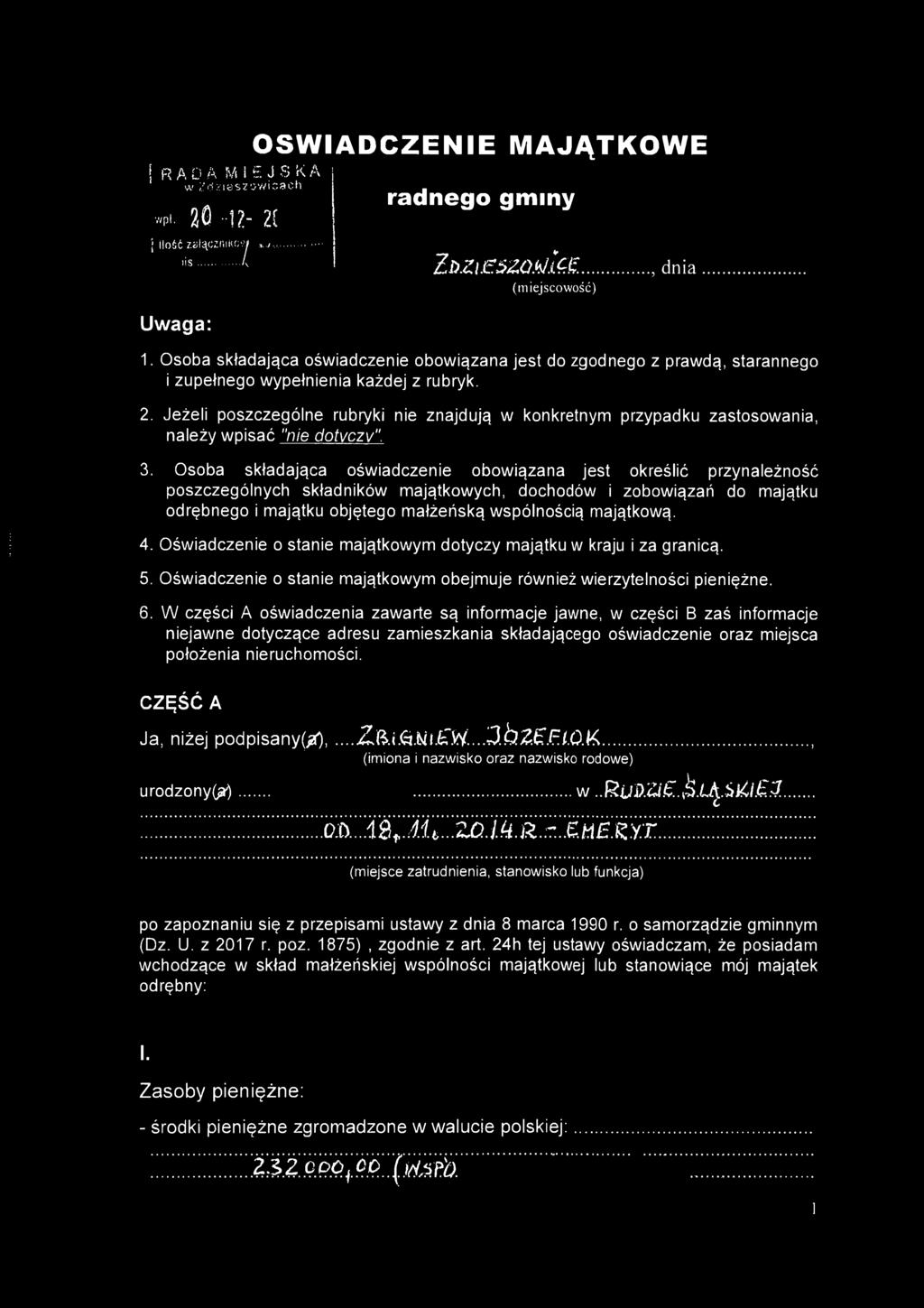 Jeżeli poszczególne rubryki nie znajdują w konkretnym przypadku zastosowania, należy wpisać "nie dotyczy". 3.
