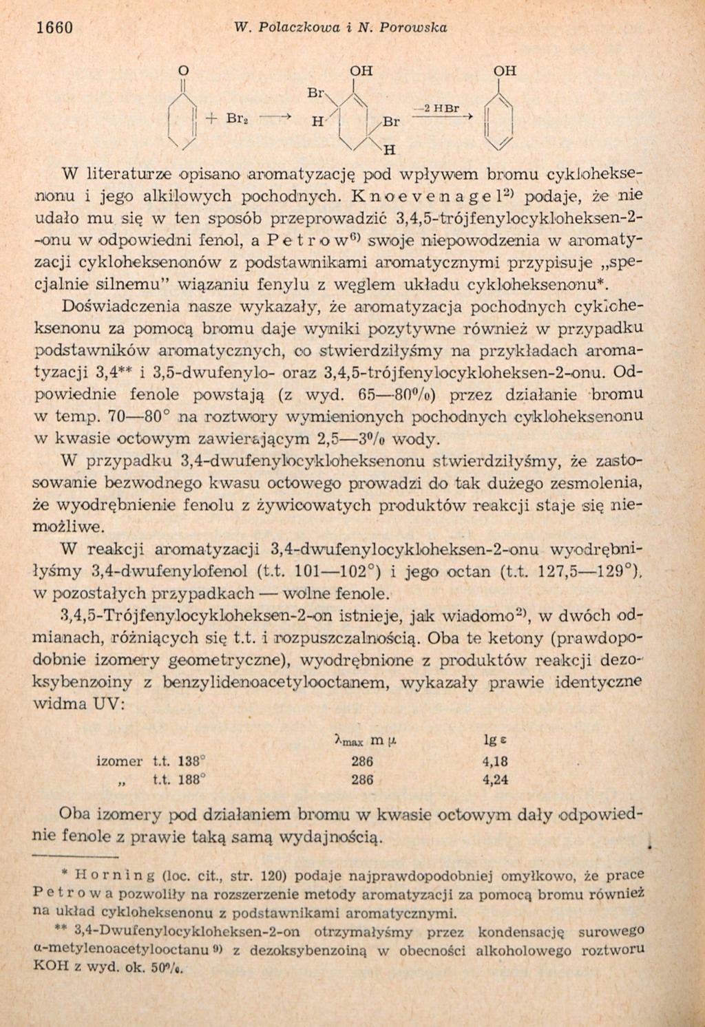 1660 W. Polaczkowa i N. Porowska O II Br OH Oli + Br 2 II Br 2 H Br H W literaturze opisano aromatyzację pod wpływem bromu cykioheksenonu i jego alkilowych pochodnych.