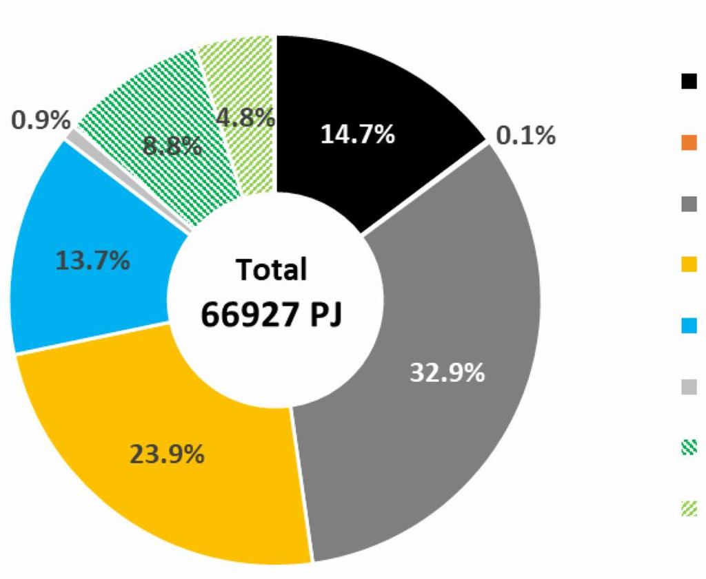 Całkowite zużycie energii Węgiel Torf Ropa Gaz ziemny Energia jądrowa Odpady i