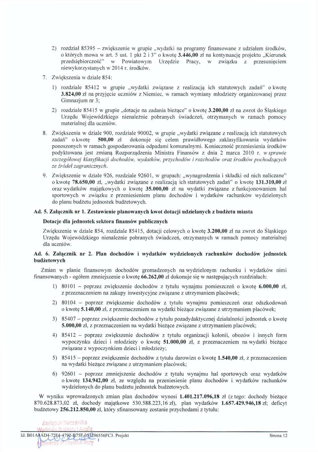2) rozdział 85395 - zwiększenie w grupie wydatki na programy finansowane z udziałem środków, o których mowa w art. 5 ust. ł pkt 2 i 3" o kwotę 3.