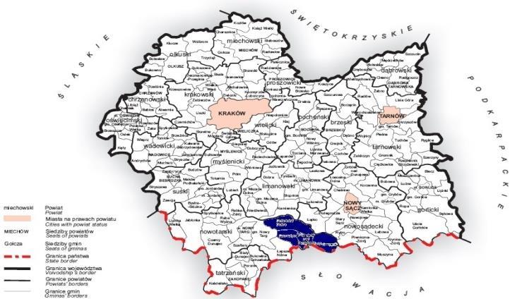 Mapa obszaru Razem LGD 348 30 115 Źródło: Opracowanie własne na podstawie danych GUS Rysunek 1 Obszar Stowarzyszenia Lokalna Grupa Działania Gorce-Pieniny Źródło: Opracowanie własne Obszar działania