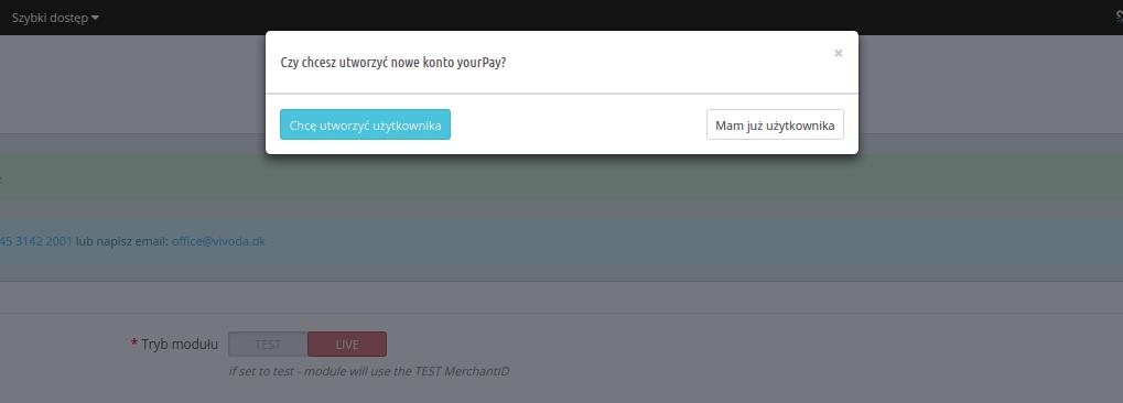utworzyć nowe konto YourPay