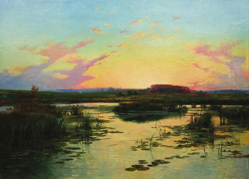 24. Marceli HARASIMOWICZ (1859-1935) 23 000 zł Zachód słońca nad jeziorem, 1897 olej, płótno, 80,5 x 110,5 cm, sygn. p.d.: MHarasimowicz / 1897 r.