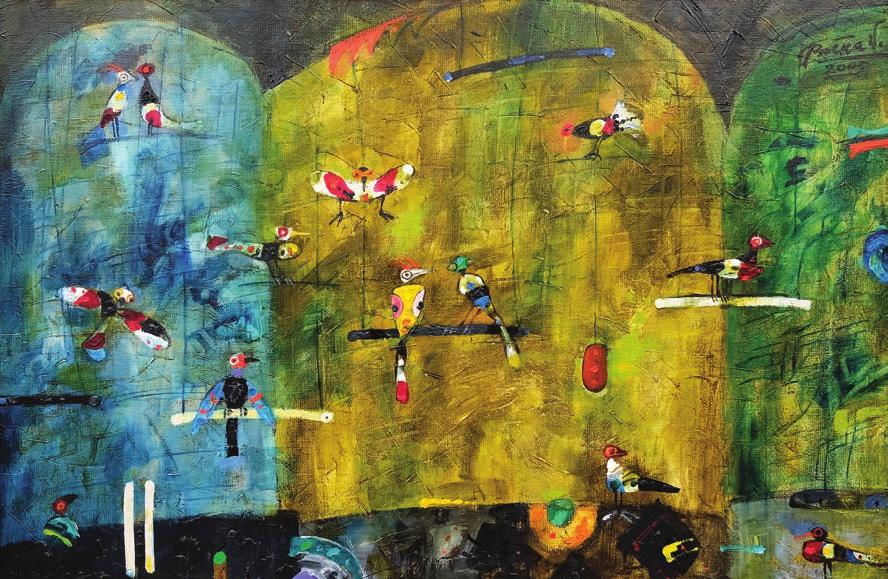 39. Witold PAŁKA (1928-2013) 30 000 zł Ptaki w klatce, 2005 olej, płótno, 100 x 150 cm; sygn. p.g.: Pałka W.