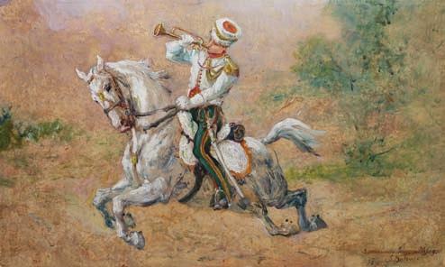 42. Jerzy RUPNIEWSKI (1888-1950) 2 200 zł Wnętrze saloniku ze sztalugą, 1937 akwarela, gwasz, papier, 71 x 102 cm, sygn. p.d.: J. Rupniewski 37.
