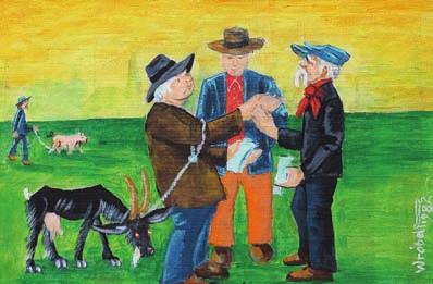Gołębnik, 1969 technika mieszana, tempera, olej, płyta, 40 x 40 cm, sygn. p.d.: Wróbel P / 1969 r.
