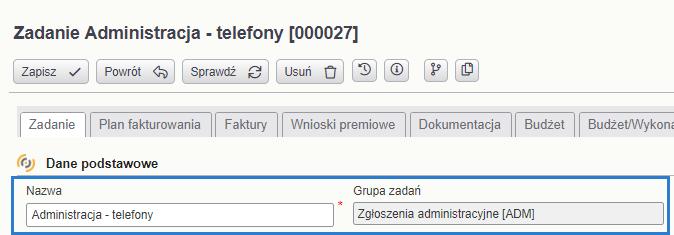 Pozostałe informacje sterujące obsługą zadań zostaną uzupełnione na dalszym etapie (por. opis w dalszej części tego dokumentu): 4.