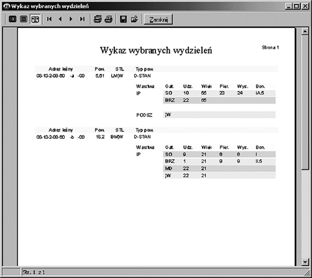 Mapan nowa przegl¹darka leœnych map numerycznych 131 W czêœci opis taksacyjny umieszczono nastêpuj¹ce zak³adki: m dane ogólne, m warstwy wraz z gatunkami, m luki, kêpy, m dzia³ki ewidencyjne, m