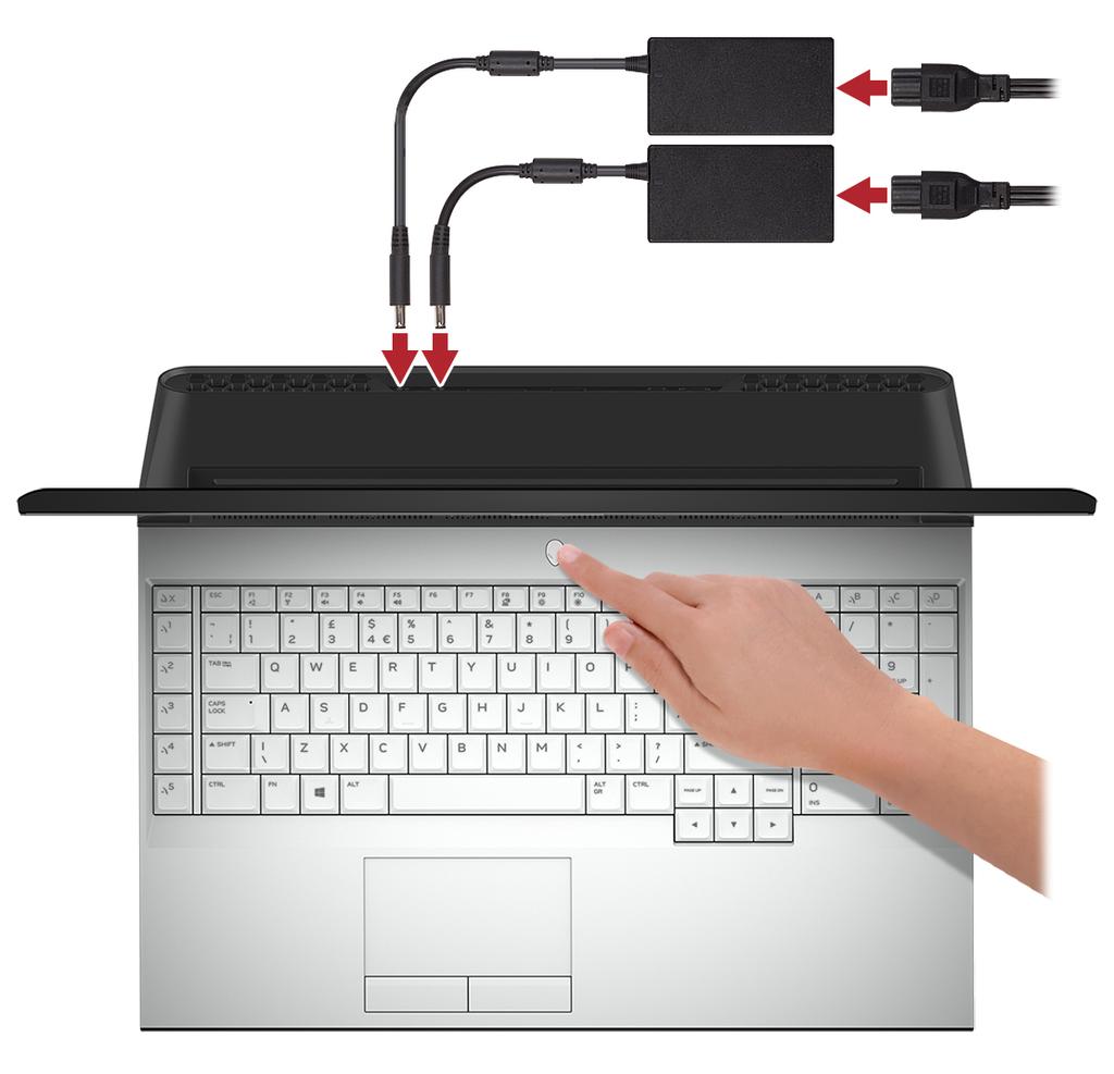 Przygotowywanie notebooka Alienware Area-51m do pracy UWAGA W zależności od zamówionej konfiguracji posiadany komputer może wyglądać nieco inaczej niż na ilustracjach w tym dokumencie. 1.