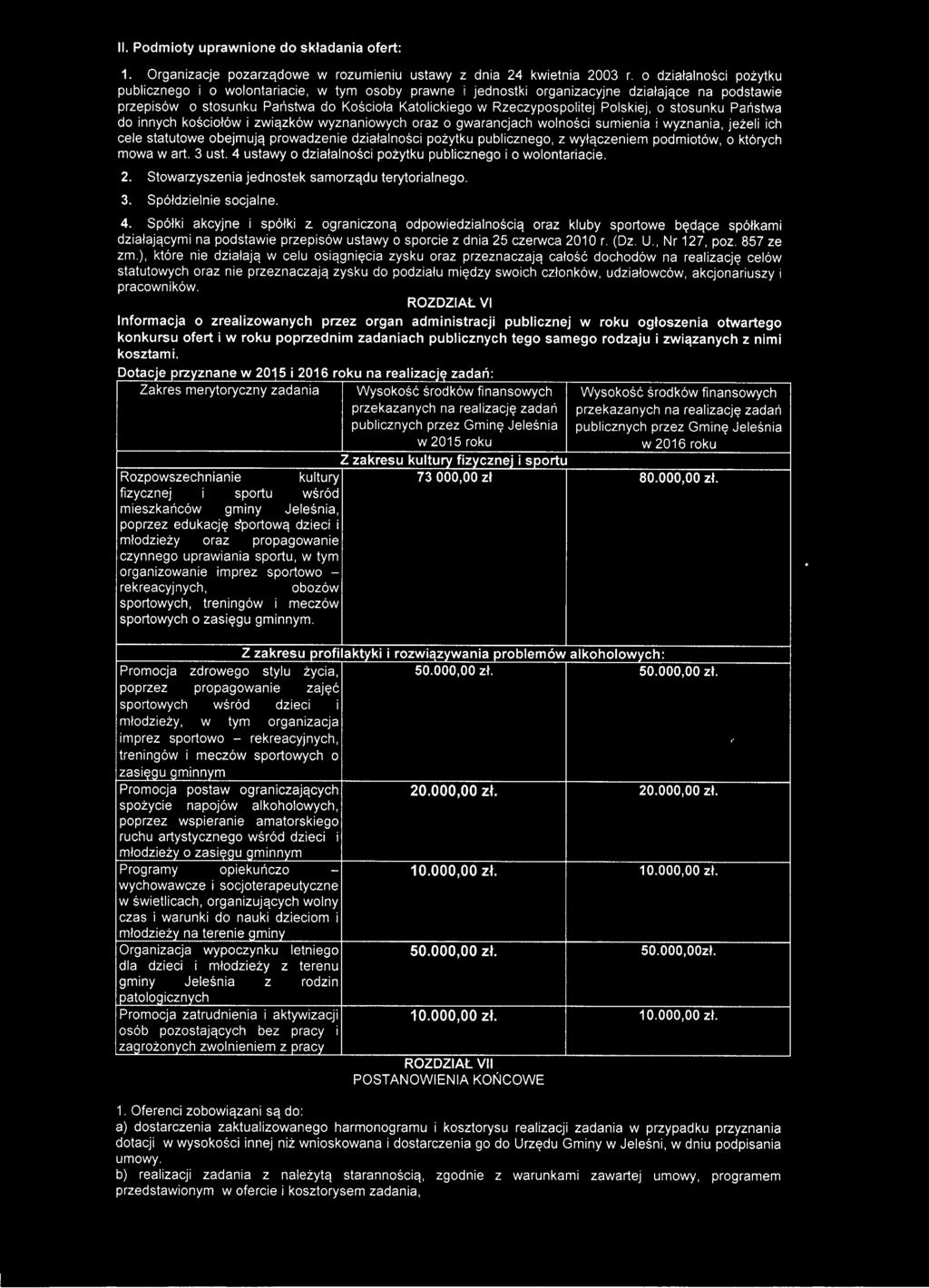 Polskiej, o stosunku Państwa do innych kościołów i związków wyznaniowych oraz o gwarancjach wolności sumienia i wyznania, jeżeli ich cele statutowe obejmują prowadzenie działalności pożytku