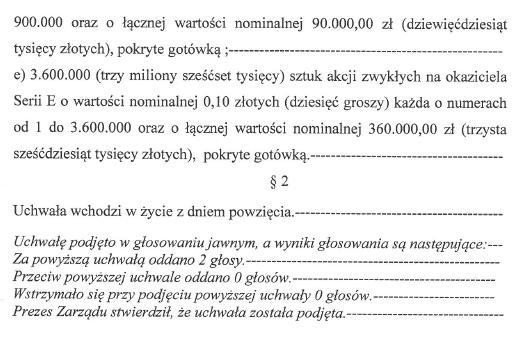 Emisja akcji serii F Akcje serii F wyemitowane zostały na podstawie uchwały nr 01/12/2014 Zarządu spółki Przedsiębiorstwo Telekomunikacyjne Telgam S.A. z siedzibą w Jaśle z dnia 17 grudnia 2014 roku Rep.