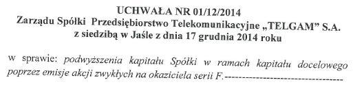 Upoważnienie do podwyższenia kapitału zakładowego w drodze kapitału docelowego wynikało z 13 Statutu Spółki.