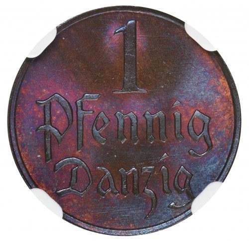 57. Wolne Miasto Gdańsk 1 fenig 1930 NGC MS65 BN Wyśmienity,