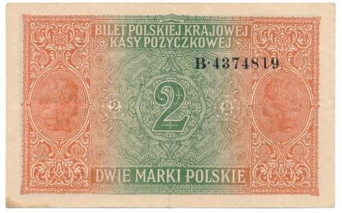 2 marki Generał 1916 -B- Jednokrotnie złamany centralnie oraz ugięty poziomo z dwoma