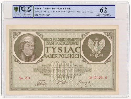 96. 1000 marek 1919 Ser.ZO PCGS 62 Egzemplarz bez obiegu. Piękny, intensywny druk.