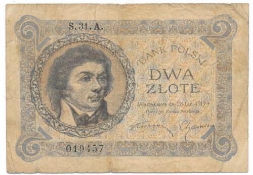 121. 2 złote 1919 S.31.A Liczne ślady obiegu, ale bez konserwacji.