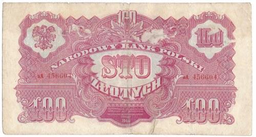 157. 100 złotych 1944 aa - skrajnie rzadka odmiana Jedna z najrzadszych odmian banknotów PRL,