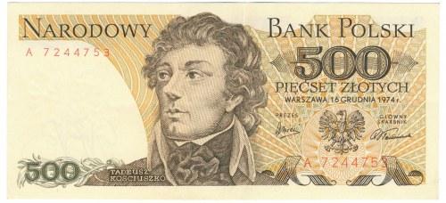 184. 500 złotych 1974 -A- rzadka seria Jednokrotnie złamany