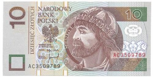 191. 10 złotych 1994 - AC- bardzo rzadka seria. Bardzo rzadka seria AC z pierwszego rocznika 1994.