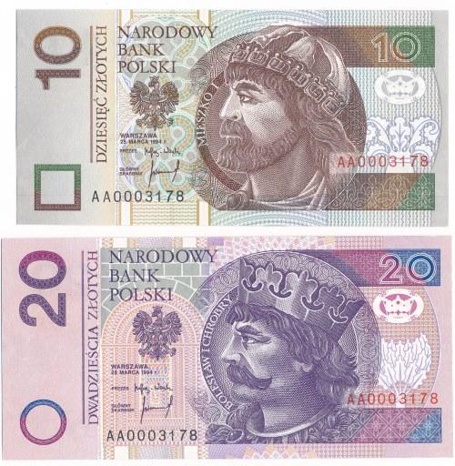 się z 10zł oraz 20zł z 1994r serii AA o niskich, a co najistotniejsze o identycznych numerach seryjnych