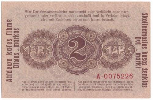 Atrakcyjny i rzadki banknot. Miłczak K3 Cena wywoławcza: 1.200 zł 206. Kowno 2 marki 1918 -A- Złamany centralnie.