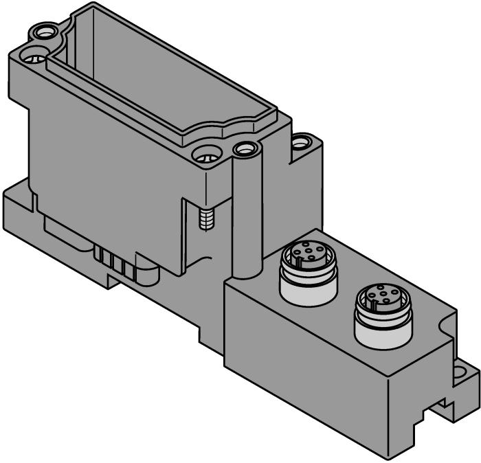 kompatybilny moduł bazowy Rysunek wymiarowy Type Pin configuration BL67-B-2M12 6827186 2 x M12, 5-pole, female, a-coded Złącze /S2503 Złącza /S2501 Złącze