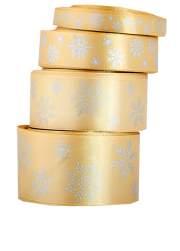 01 / wstążki Wstążka satynowa w śnieżynki metalizowane WSATSM 12mm-25mm-38mm-50mm/22mb 001/ BIAŁY/ZŁOTY 001/