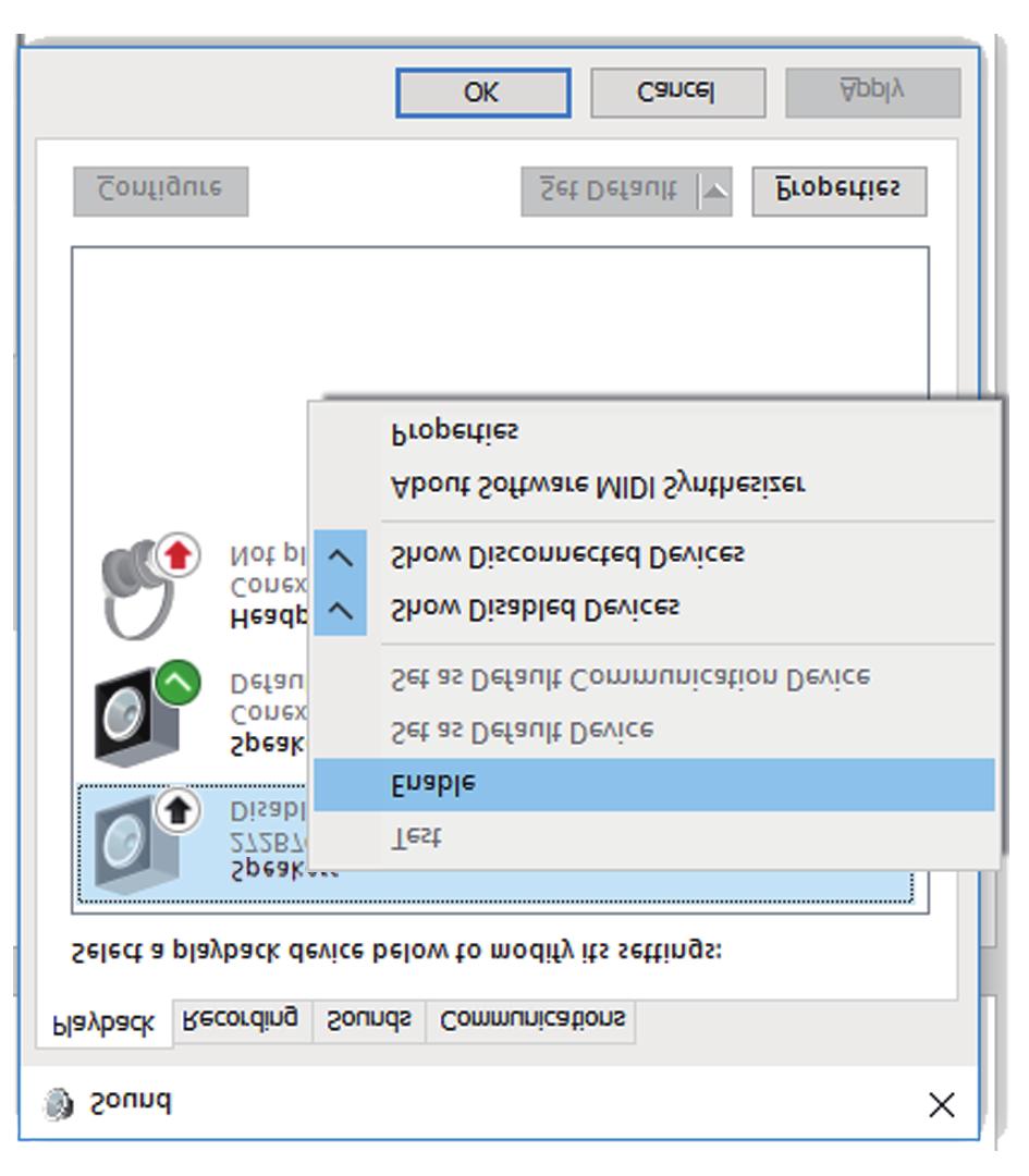 W celu zmiany źródła wyjścia, kliknij prawym przyciskiem domyślne urządzenie audio, następnie kliknij Disable (Wyłącz), spowoduje to