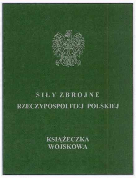 Wzór nr 14(1) do 33 i 35 WZÓR KSIĄŻECZKI WOJSKOWEJ (MON-Mu/89) Książeczka wojskowa składa się z dwudziestu stron wraz z okładką o wymiarach 65 mm x 95 mm. Okładki wykonane z kartonu.