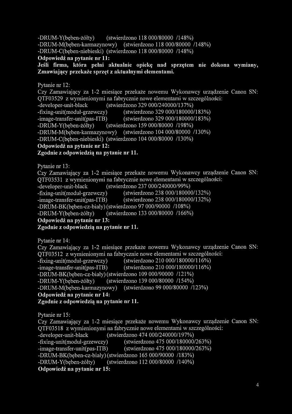 (stwierdzono 118 000/80000 /148%) -DRUM-M(bęben-karmazynowy) (stwierdzono 118 000/80000 /148%) -DRUM-C(bęben-niebieski) (stwierdzono 118 000/80000 /148%) Odpowiedź na pytanie nr 11: Jeśli firma,