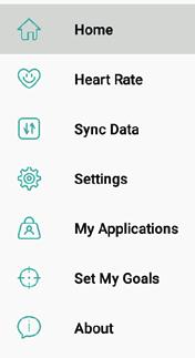 GB 14/65 MOBILE APP - MAIN MENU The home screen of mobile app shows fitness data imported from Fit Watch: burned calories, number of steps, distance traveled.