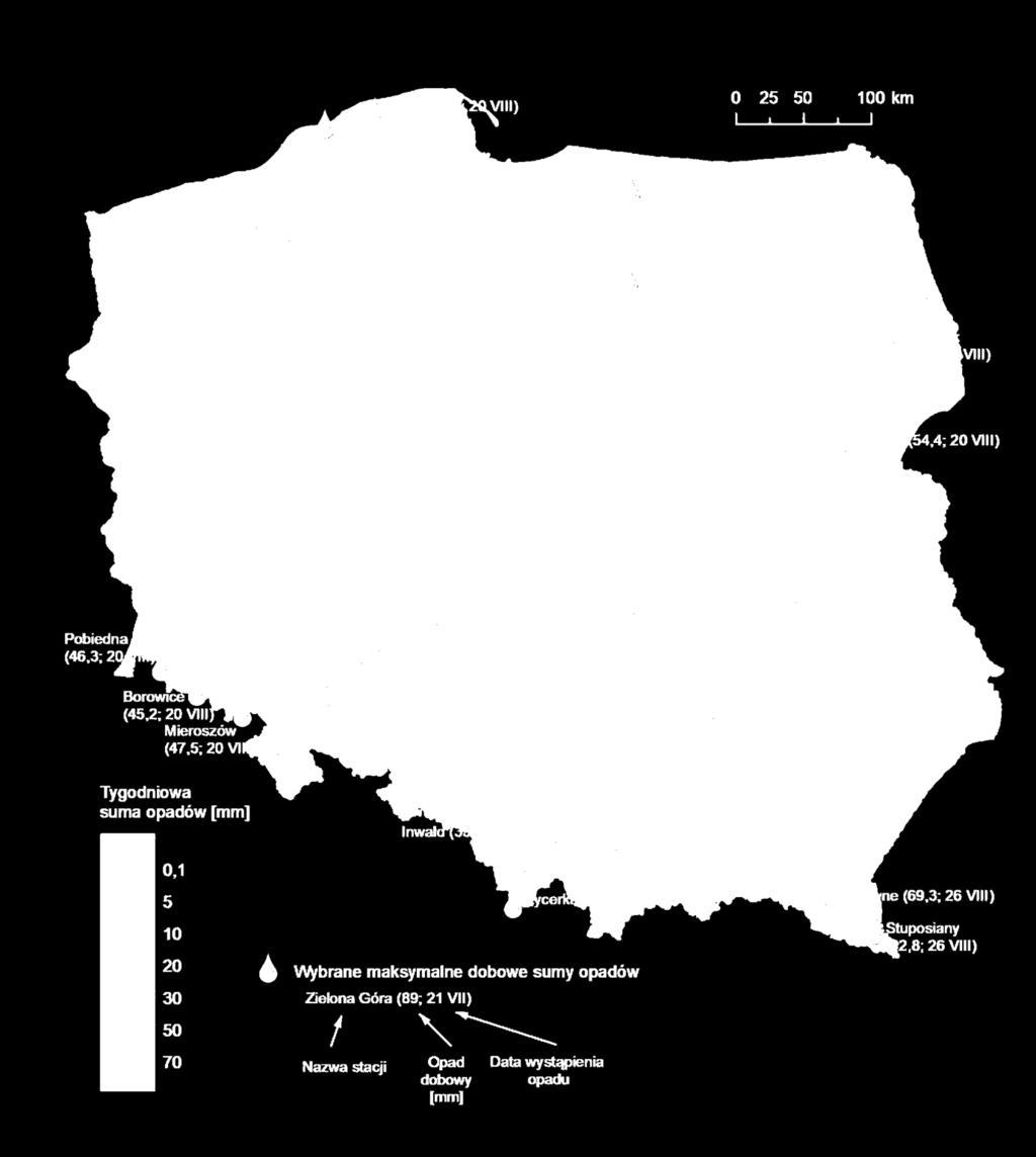 dobowe sumy opadów (w okresie