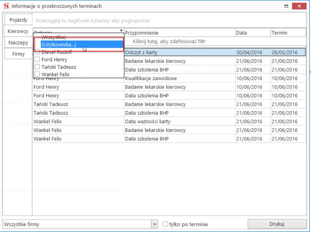 3. W wyświetlonej liście zaznaczyć checkbox