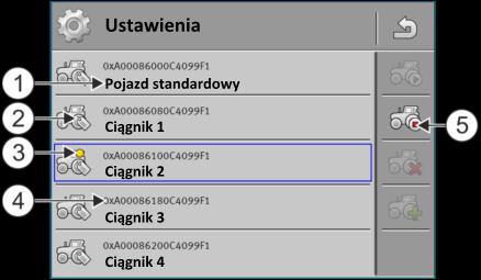 8 Aplikacja Tractor-ECU Zarządzanie profilami ciągnika profil, w którego geometrii zmierzysz odległość do dolnego mechanizmu kierującego, oraz profil, w którym zmierzysz odległość do belki zaczepowej.