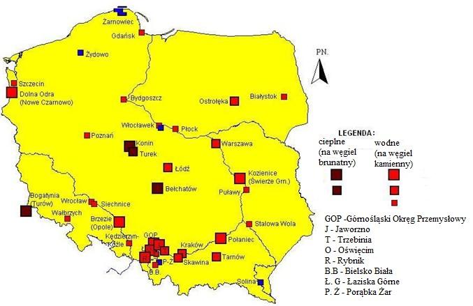 Zadanie 31. Największa koncentracja elektrowni cieplnych opalanych węglem kamiennym występuje na terenie Kozienic. Bełchatowa. Dolnej Odry. Górnośląskiego Okręgu Przemysłowego.