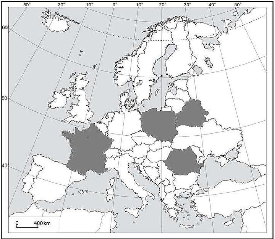 Zadanie: 180 Na mapie Europy (stan polityczny z 2013 roku) zaznaczono wybrane cztery państwa. W tabeli podano strukturę PKB według ów gospodarki w procentach w 2011 r.