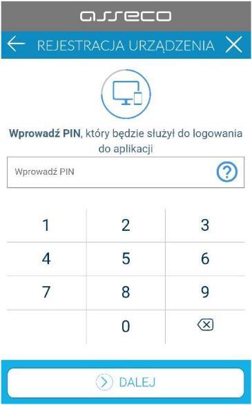 PIN powtarzamy dla weryfikacji jego prawidłowości i