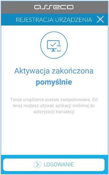 Po poprawnym wprowadzeniu kodu PIN, mtoken Asseco MAA