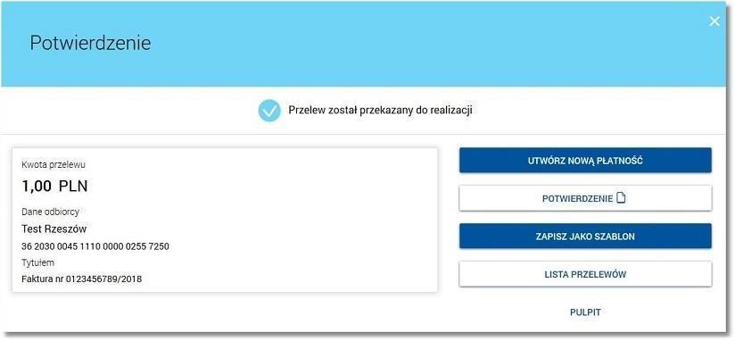 - a w Systemie Bankowości Internetowej zostanie zaprezentowany komunikat o zatwierdzeniu/odrzuceniu autoryzacji dyspozycji.