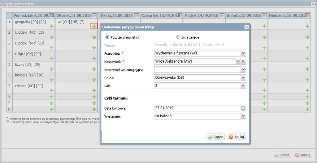 UONET+. Wprowadzanie planów lekcji oddziałów przez wychowawców 3/7 3.