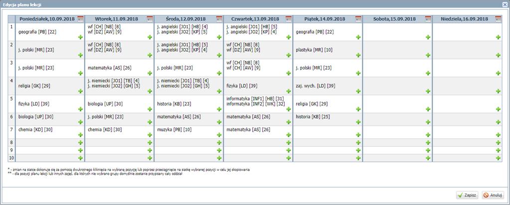 UONET+. Wprowadzanie planów lekcji oddziałów przez wychowawców 5/7 2. W sekcji Plan oddziału kliknij przycisk Zmień. 3. W oknie Edycja planu lekcji wprowadź zmiany, tj.