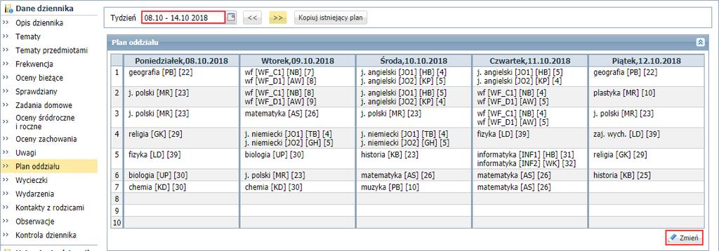 UONET+. Wprowadzanie planów lekcji oddziałów przez wychowawców 6/7 1.