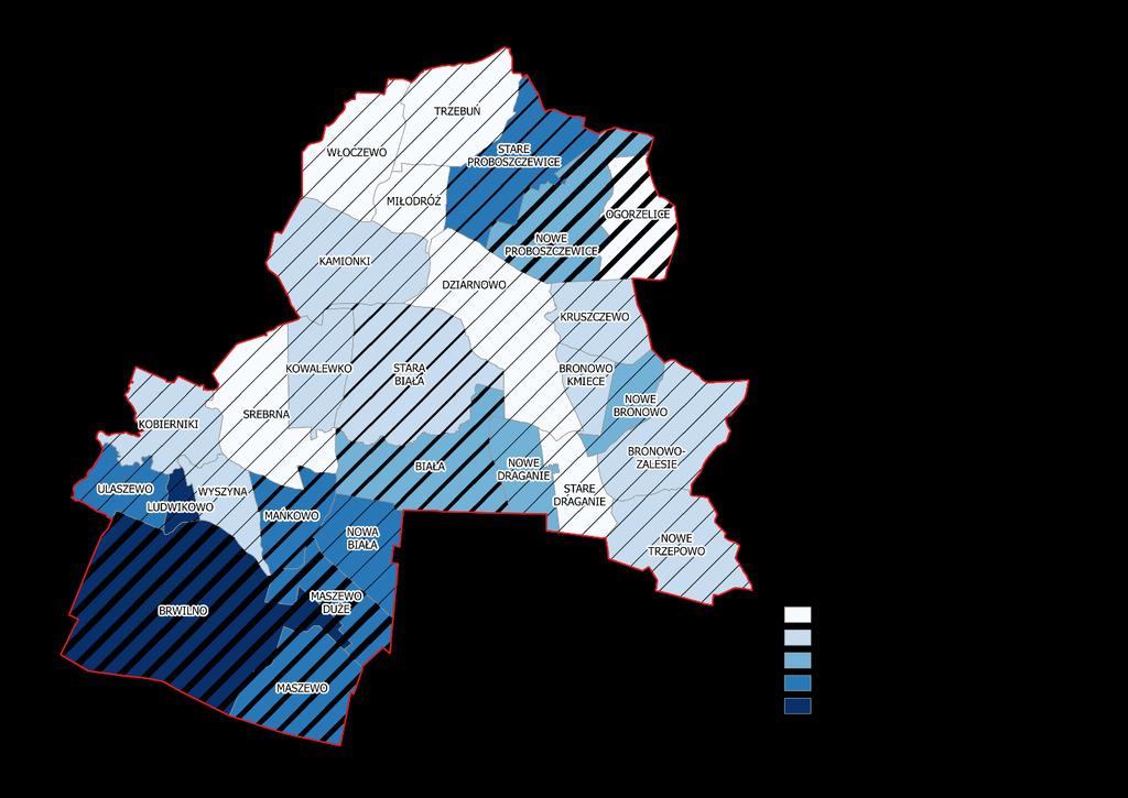 Mapa 8. Przyłącza wody i kanalizacji w gminie Stara Biała Opracowano na podstawie danych z Urzędu Gminy Stara Biała stan na 2015 r. Od 2010 r.