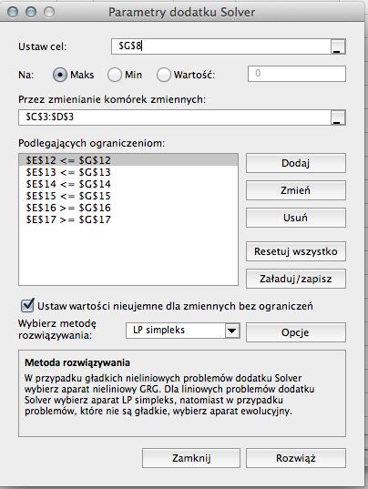 : Dobór metody i rozwiązanie Solver 35 : Interpretacja rozwiązania