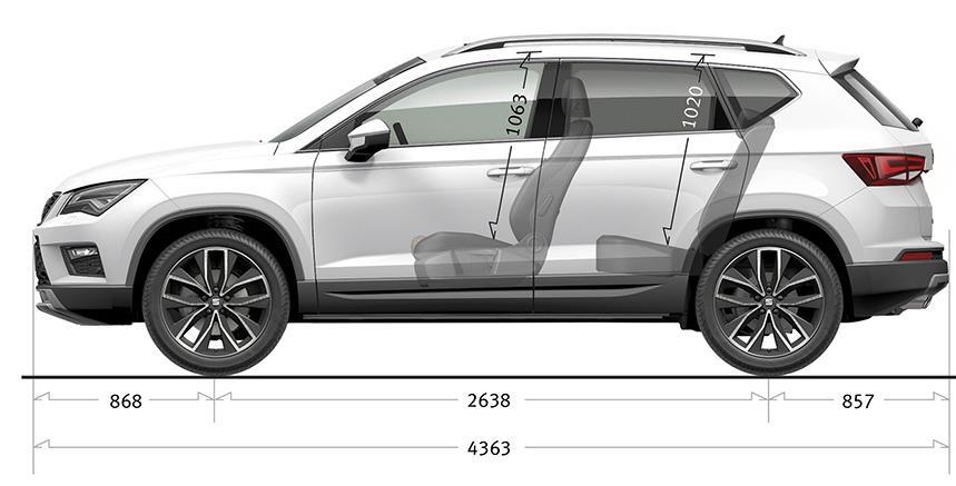 Dane techniczne / Seat Ateca Benzyna Prędkość maksymalna (km/h) Przyspieszenie 0-00 km/h (s) Zużycie paliwa (l/00 km) cykl mieszany Emisja CO 2 (g/km) cykl mieszany.