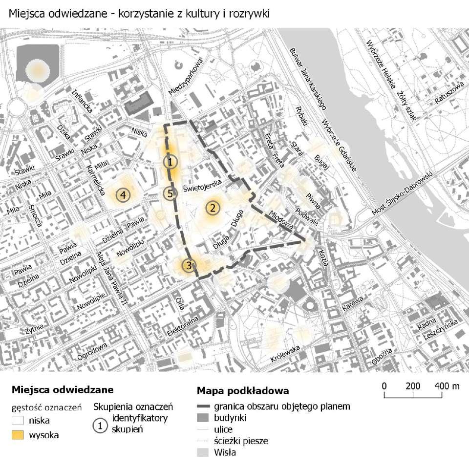 KULTURA I ROZRYWKA Uczestnicy geoankiety wskazali 108 miejsc korzystania z kultury i rozrywki. Najczęściej wskazywali oni lokale przy Andersa (nr 1 na mapie).