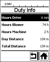 6.5 Duty Info (informacje dot. pracy) (dostępne tylko w trybie Advanced Mode) W menu Duty Info można uzyskać informacje dotyczące czasu pracy urządzenia UNIPLAN 500.