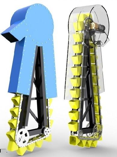 Przenośnik przedstawiony na ilustracji ma zastosowanie w gospodarstwie rolnym do transportu pasz objętościowych suchych. dozowania paszy w wozach paszowych. transportu ziarna zbóż w silosach.