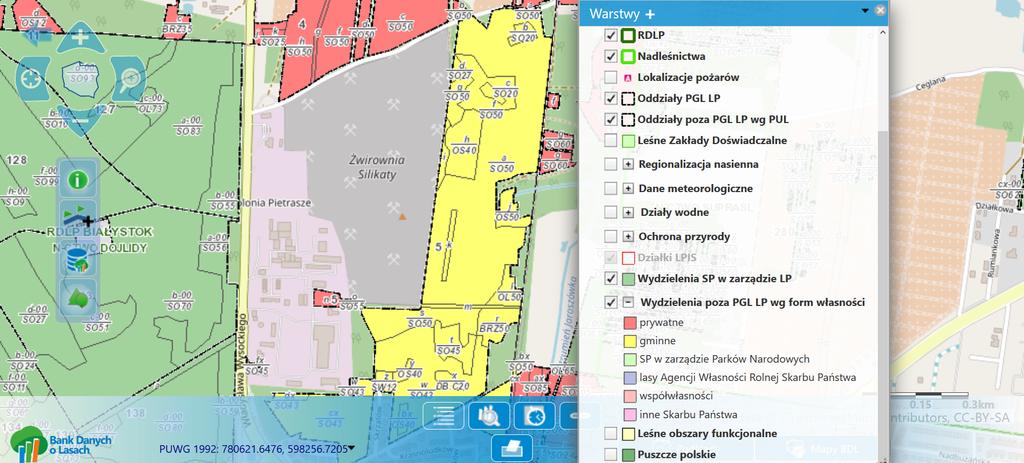 Zadanie 4. Kolorem żółtym na Leśnej Mapie Numerycznej zaznaczono lasy stanowiące własność gminy. prywatną. SP w zarządzie LP. SP w zarządzie Parków Narodowych. Zadanie 5.