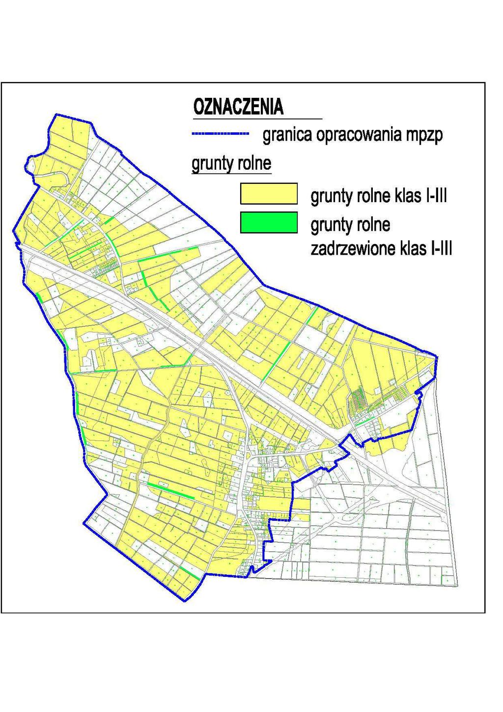 Znaczną część obszaru opracowania planu miejscowego stanowią użytki rolne - gleby chronione klas I-III.